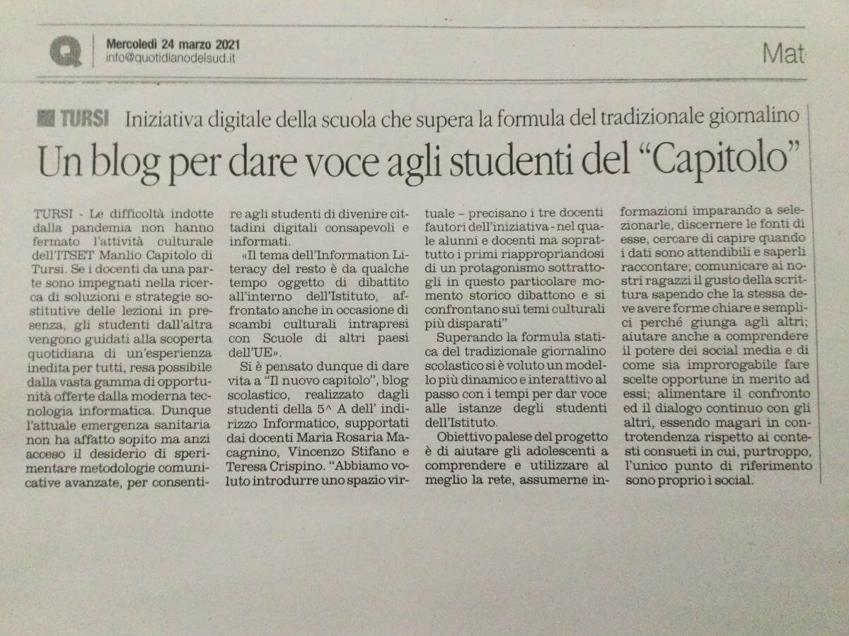 Scopri di più sull'articolo Un blog per dare voce agli studenti del “Capitolo”